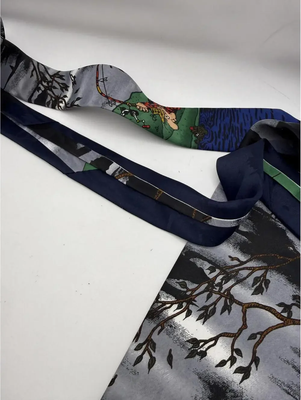 Novelty Fishing Cartoon Print Neck Tie